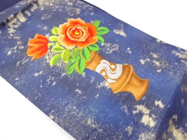JAPANESE NAGOYA OBI / WOVEN ROSE & FLOWER VASE PATTERN